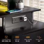 Bureau d’ordinateur de 56 avec rangement, table informatique avec prises électriques et éclairage LED