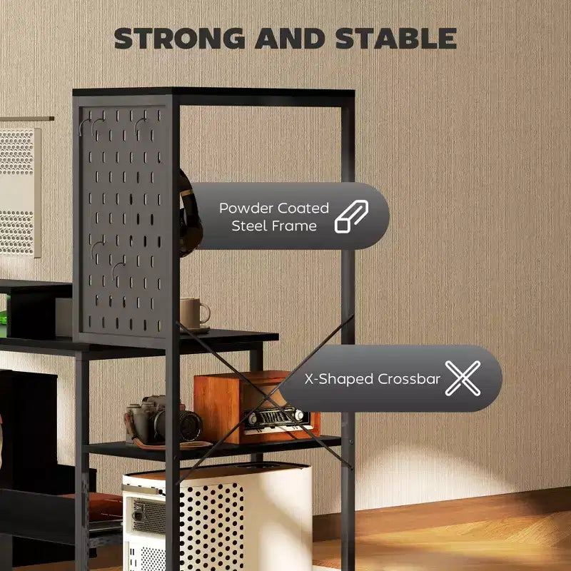 Bureau d’ordinateur de 56 avec rangement, table informatique avec prises électriques et éclairage LED