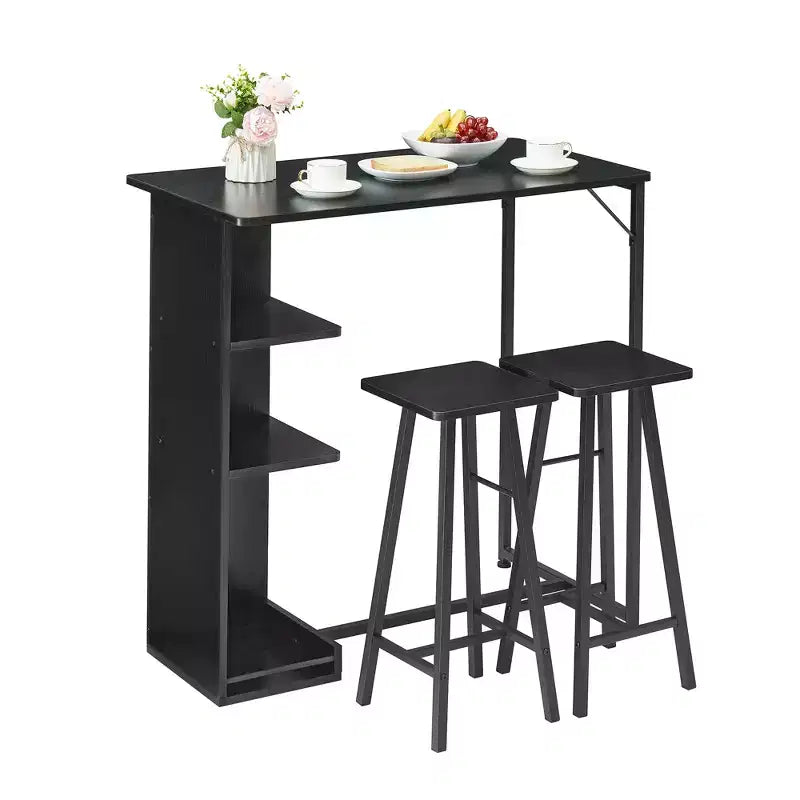 COZONY 3-teiliges Set aus Bartisch und Stühlen, Esszimmertisch-Set mit 3 Ablageböden und Hockern