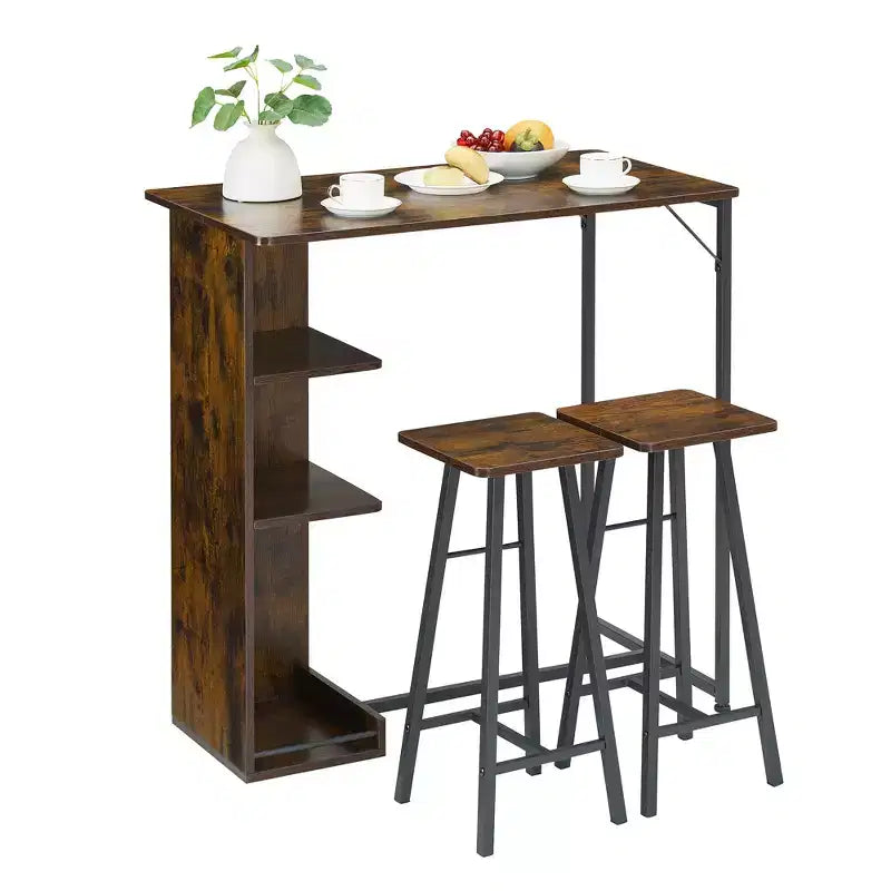 COZONY 3-teiliges Set aus Bartisch und Stühlen, Esszimmertisch-Set mit 3 Ablageböden und Hockern
