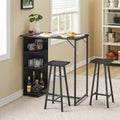 COZONY 3-Piece Bar Table and Chairs Set, Dining Table Set w/ 3 Storage Shelves & Stools