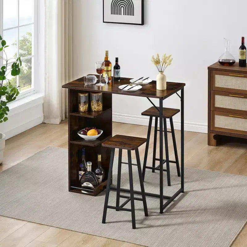 Set COZONY composto da tavolo da bar e 3 sedie, set da pranzo con 3 ripiani portaoggetti e sgabelli