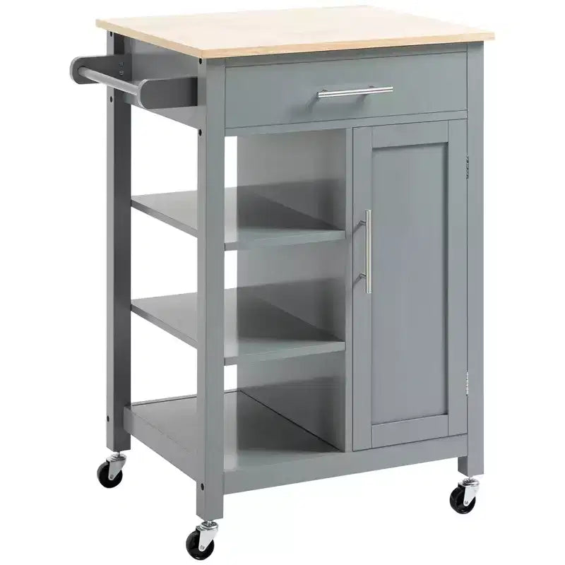 Kitchen Island Cart, Rolling Kitchen Island with Storage Shelf, Solid Wood Top, Drawer, for Dining Room