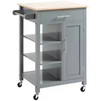 Kitchen Island Cart, Rolling Kitchen Island with Storage Shelf, Solid Wood Top, Drawer, for Dining Room