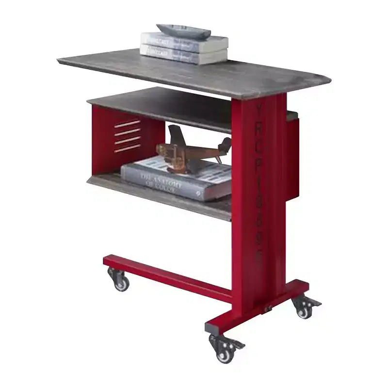 Royal Hampton Accent Table with Metal Cargo Style and 3 Caster Wheels, Red