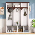 Okak Farmhouse Hall Tree with Arched Design, Freestanding Coat Rack with Storage Bench and 5 Hooks, Coat Tree for Living Room, Bedroom, White