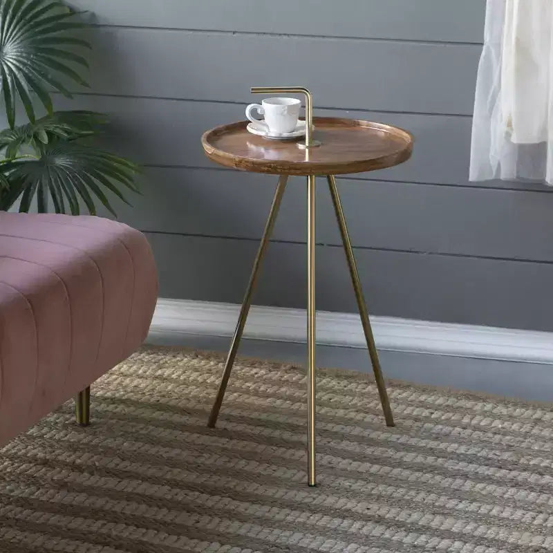 GDFStudio Annisa Mid-Century Modern Wood and Metal Side Table with Angled Legs