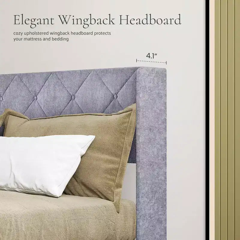 MAYEERTY Noise-Free Lift-Up Storage Bed with Heavy-Duty Structure, Easy Assembly & Elegant Winged Headboard