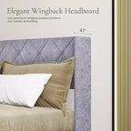 MAYEERTY Noise-Free Lift-Up Storage Bed with Heavy-Duty Structure, Easy Assembly & Elegant Winged Headboard
