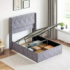MAYEERTY Noise-Free Lift-Up Storage Bed with Heavy-Duty Structure, Easy Assembly & Elegant Winged Headboard