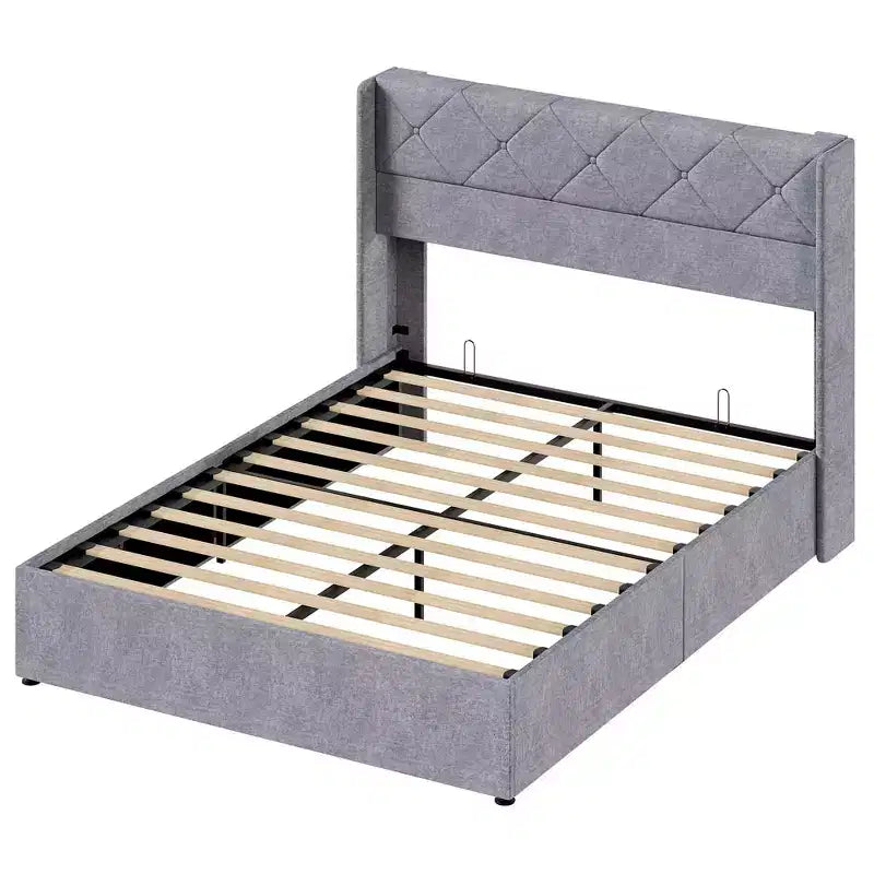 MAYEERTY Noise-Free Lift-Up Storage Bed with Heavy-Duty Structure, Easy Assembly & Elegant Winged Headboard