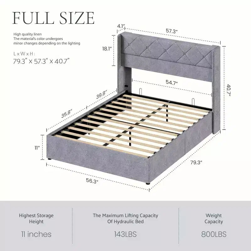 MAYEERTY Noise-Free Lift-Up Storage Bed with Heavy-Duty Structure, Easy Assembly & Elegant Winged Headboard