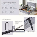 MAYEERTY Noise-Free Lift-Up Storage Bed with Heavy-Duty Structure, Easy Assembly & Elegant Winged Headboard