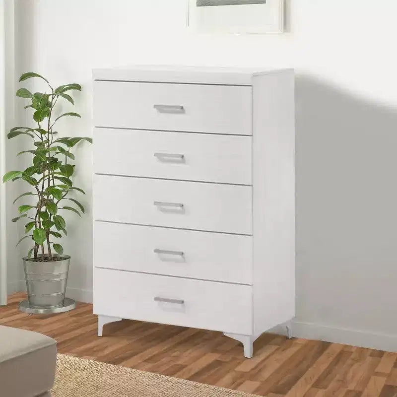 Royal Hampton Chest with 5 Drawers and Wooden Frame, White