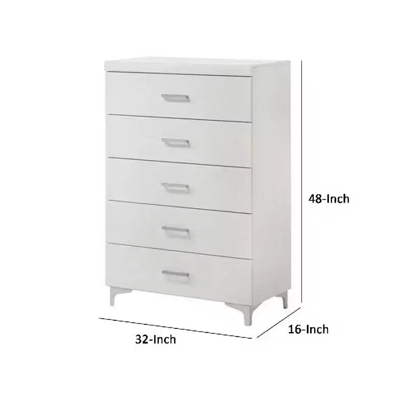 Royal Hampton Chest with 5 Drawers and Wooden Frame, White