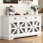 Modern Farmhouse Buffet Cabinet with 3 Drawers, 63 Kitchen Storage Sideboard with Rustic Barn Doors & Adjustable Shelves - White