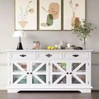 Modern Farmhouse Buffet Cabinet with 3 Drawers, 63 Kitchen Storage Sideboard with Rustic Barn Doors & Adjustable Shelves - White