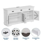 Modern Farmhouse Buffet Cabinet with 3 Drawers, 63 Kitchen Storage Sideboard with Rustic Barn Doors & Adjustable Shelves - White