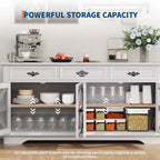 Modern Farmhouse Buffet Cabinet with 3 Drawers, 63 Kitchen Storage Sideboard with Rustic Barn Doors & Adjustable Shelves - White