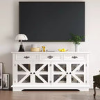 Modern Farmhouse Buffet Cabinet with 3 Drawers, 63 Kitchen Storage Sideboard with Rustic Barn Doors & Adjustable Shelves - White