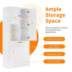 MAYEERTY Tall Storage Cabinet Adjustable Shelves Flip-Out Basket MDF Aluminum Handles