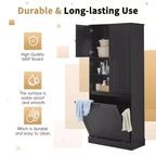 MAYEERTY Tall Storage Cabinet Adjustable Shelves Flip-Out Basket MDF Aluminum Handles