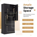 MAYEERTY Tall Storage Cabinet Adjustable Shelves Flip-Out Basket MDF Aluminum Handles