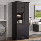 MAYEERTY Tall Storage Cabinet Adjustable Shelves Flip-Out Basket MDF Aluminum Handles