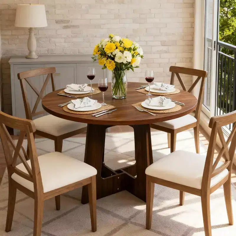 COZONY 43.3 Round Dining Table for 4, Wood Kitchen Table with Cross Base, Farmhouse Style Dining Table for Home, Kitchen, Small Spaces
