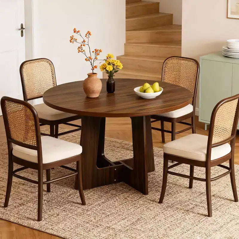 COZONY 43.3 Round Dining Table for 4, Wood Kitchen Table with Cross Base, Farmhouse Style Dining Table for Home, Kitchen, Small Spaces