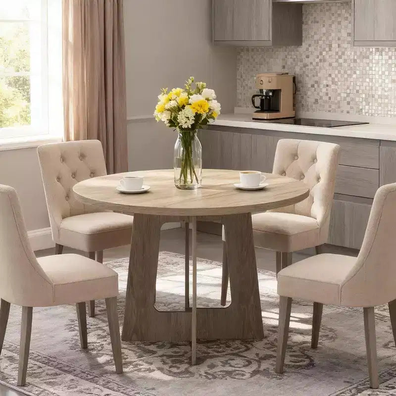 COZONY 43.3 Round Dining Table for 4, Wood Kitchen Table with Cross Base, Farmhouse Style Dining Table for Home, Kitchen, Small Spaces
