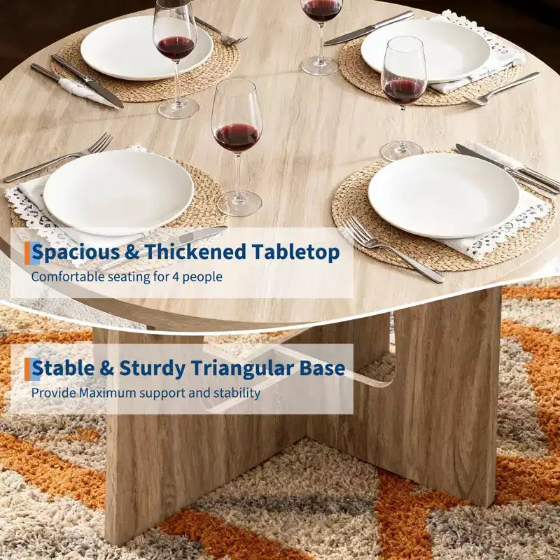 COZONY 43.3 Round Dining Table for 4, Wood Kitchen Table with Cross Base, Farmhouse Style Dining Table for Home, Kitchen, Small Spaces
