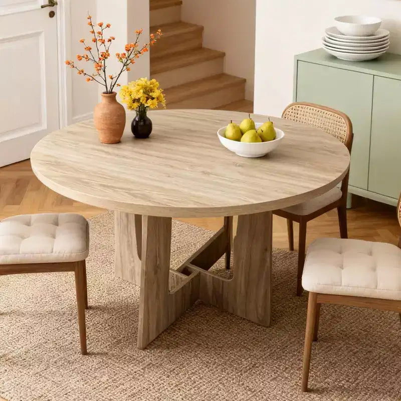COZONY 43.3 Round Dining Table for 4, Wood Kitchen Table with Cross Base, Farmhouse Style Dining Table for Home, Kitchen, Small Spaces