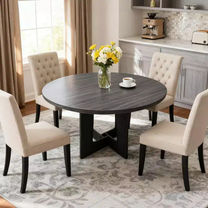 COZONY 43.3 Round Dining Table for 4, Wood Kitchen Table with Cross Base, Farmhouse Style Dining Table for Home, Kitchen, Small Spaces