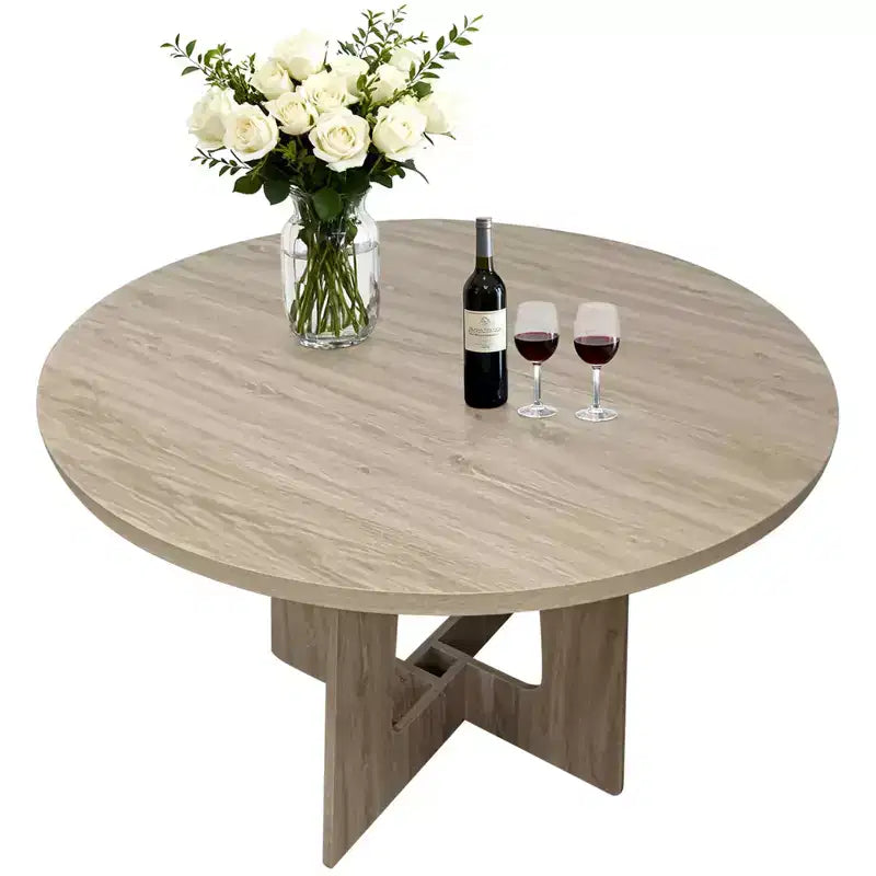 COZONY 43.3 Round Dining Table for 4, Wood Kitchen Table with Cross Base, Farmhouse Style Dining Table for Home, Kitchen, Small Spaces
