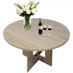COZONY 43.3 Round Dining Table for 4, Wood Kitchen Table with Cross Base, Farmhouse Style Dining Table for Home, Kitchen, Small Spaces