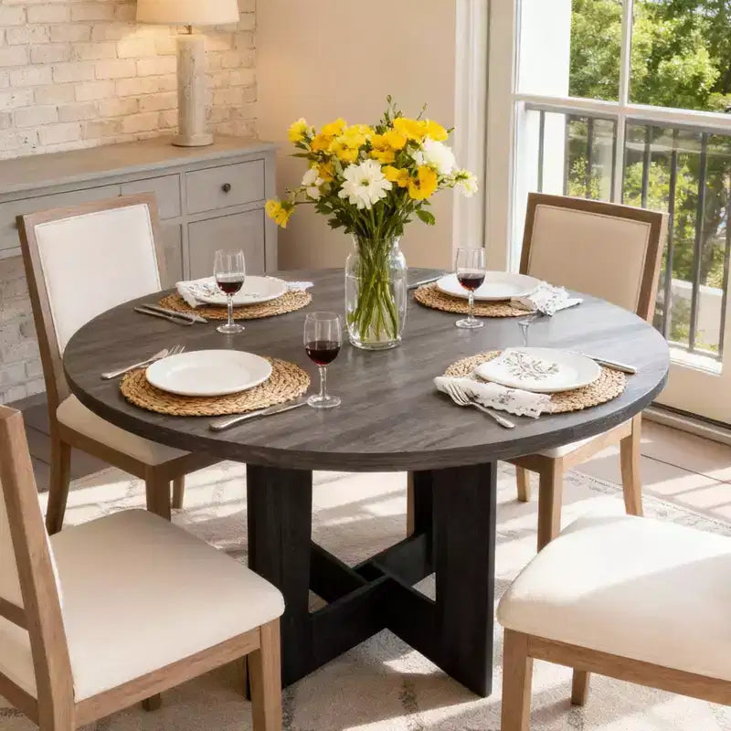 COZONY 43.3 Round Dining Table for 4, Wood Kitchen Table with Cross Base, Farmhouse Style Dining Table for Home, Kitchen, Small Spaces