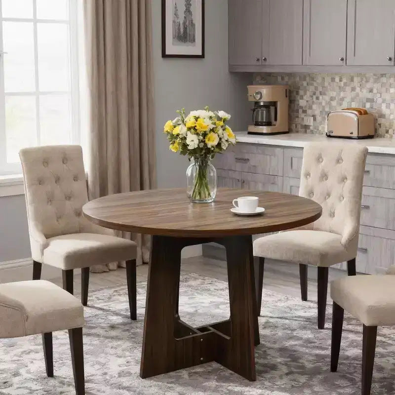 COZONY 43.3 Round Dining Table for 4, Wood Kitchen Table with Cross Base, Farmhouse Style Dining Table for Home, Kitchen, Small Spaces
