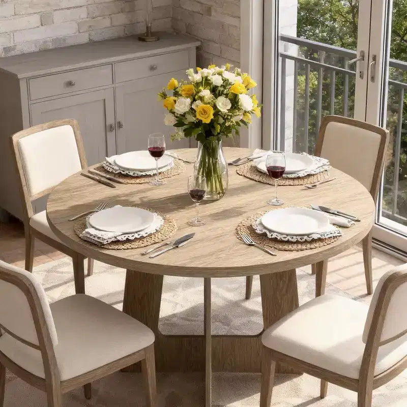 COZONY 43.3 Round Dining Table for 4, Wood Kitchen Table with Cross Base, Farmhouse Style Dining Table for Home, Kitchen, Small Spaces
