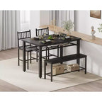 4 Piece Dining Table Set for 4, Wood Kitchen Table with 2 Chairs and Bench, Rectangular Kitchen Table Set with Storage Shelf for Living Room