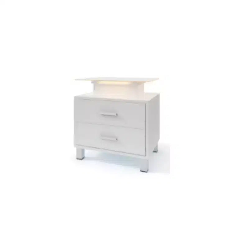 White Side Table with LED Lights - Particle Board & Tempered Glass Construction Suitable for Living Room & Bedroom