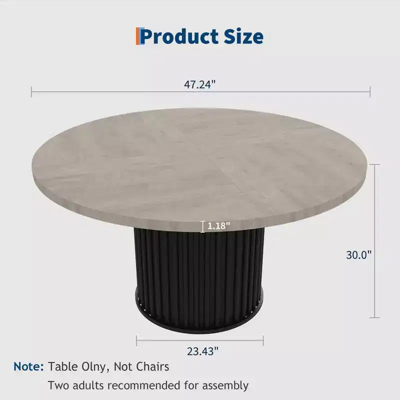 47 Round Dining Table for 4-6 People, Dining Room Table with Sturdy Waveform Metal Pedestal Base, Industrial Kitchen Table for Dining Room, Kitchen