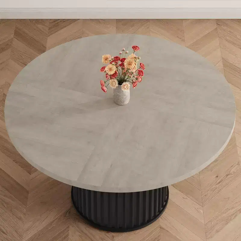 47 Round Dining Table for 4-6 People, Dining Room Table with Sturdy Waveform Metal Pedestal Base, Industrial Kitchen Table for Dining Room, Kitchen