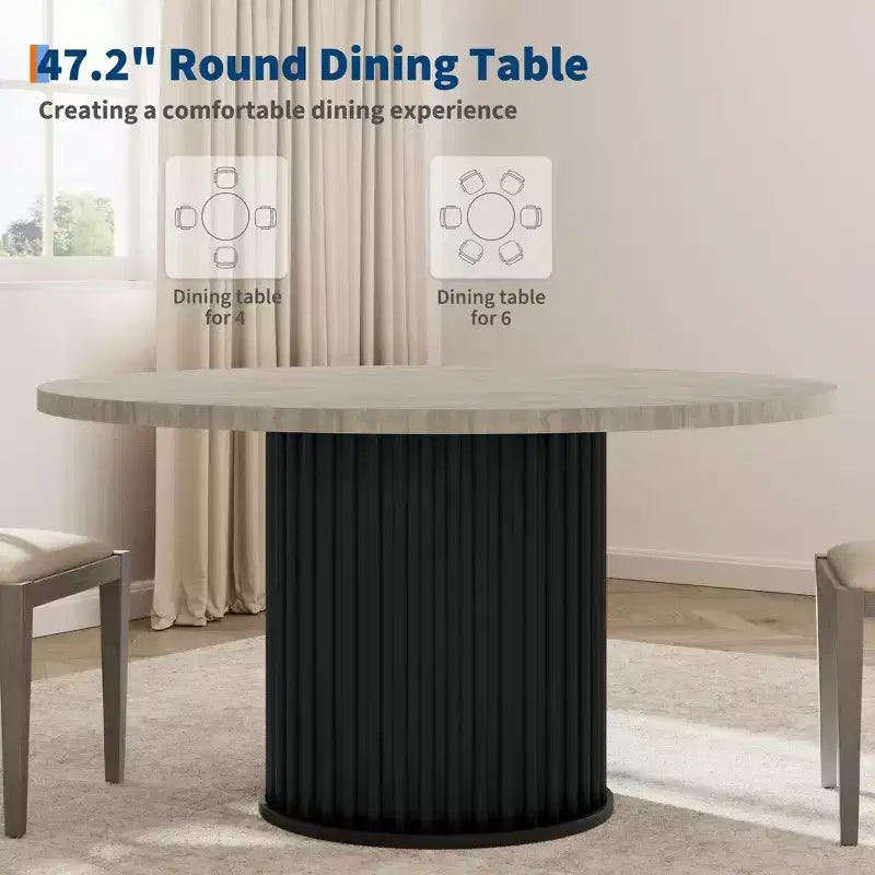 47 Round Dining Table for 4-6 People, Dining Room Table with Sturdy Waveform Metal Pedestal Base, Industrial Kitchen Table for Dining Room, Kitchen