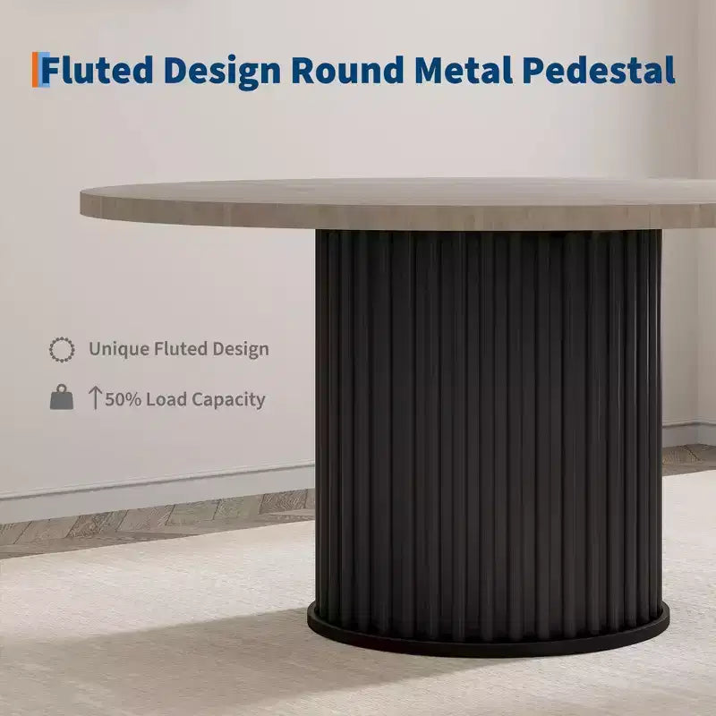 47 Round Dining Table for 4-6 People, Dining Room Table with Sturdy Waveform Metal Pedestal Base, Industrial Kitchen Table for Dining Room, Kitchen