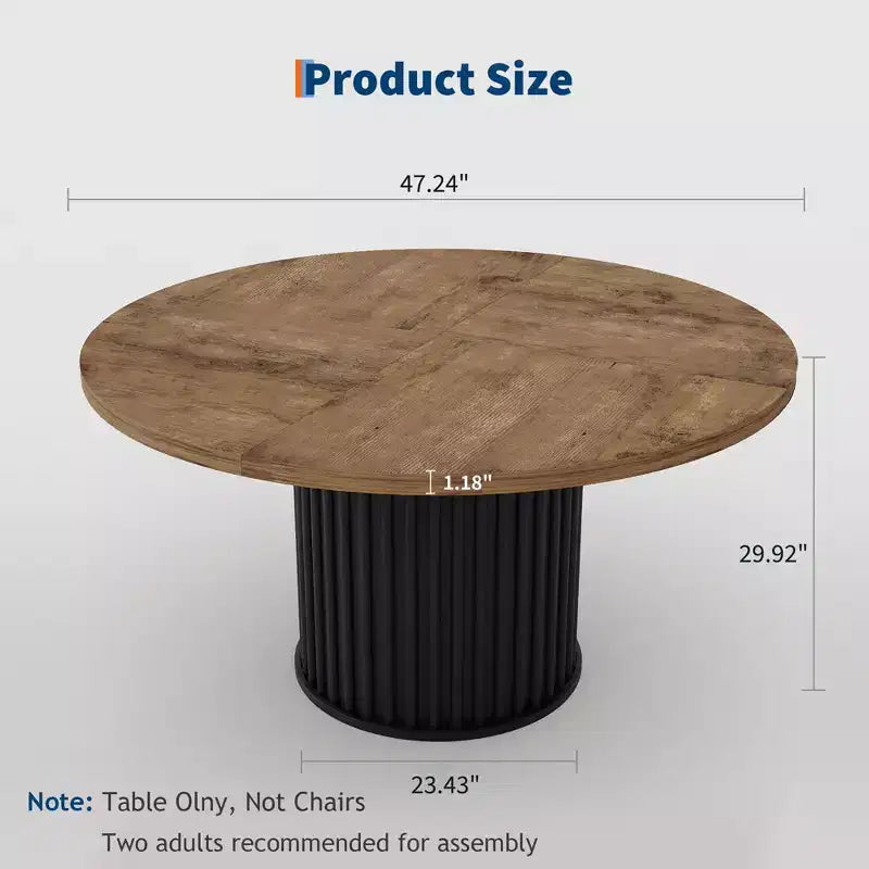 47 Round Dining Table for 4-6 People, Dining Room Table with Sturdy Waveform Metal Pedestal Base, Industrial Kitchen Table for Dining Room, Kitchen