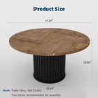 47 Round Dining Table for 4-6 People, Dining Room Table with Sturdy Waveform Metal Pedestal Base, Industrial Kitchen Table for Dining Room, Kitchen