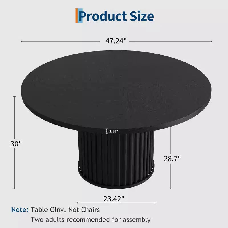 47 Round Dining Table for 4-6 People, Dining Room Table with Sturdy Waveform Metal Pedestal Base, Industrial Kitchen Table for Dining Room, Kitchen
