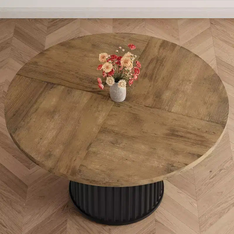 47 Round Dining Table for 4-6 People, Dining Room Table with Sturdy Waveform Metal Pedestal Base, Industrial Kitchen Table for Dining Room, Kitchen