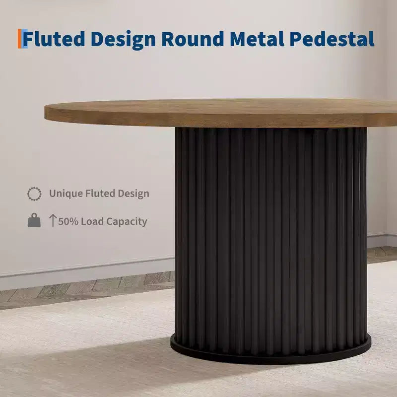 47 Round Dining Table for 4-6 People, Dining Room Table with Sturdy Waveform Metal Pedestal Base, Industrial Kitchen Table for Dining Room, Kitchen